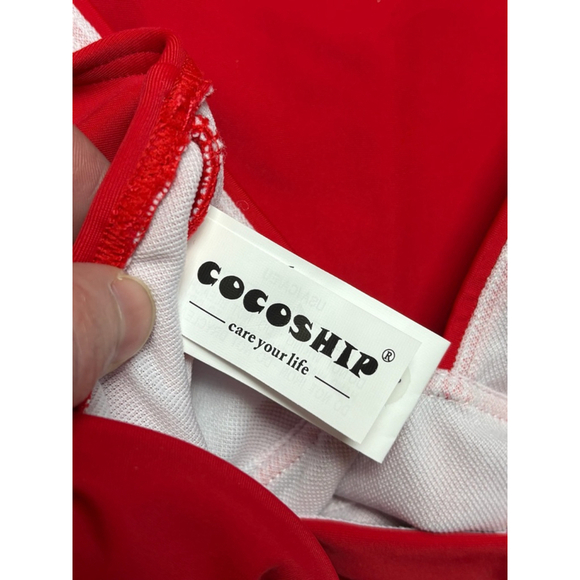 Cocoship Women's Size 6 Solid Red Plunging Neckline High Leg One Piece Swimsuit - Picture 10 of 16